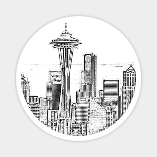 Minimalist Black and White Seattle Skyline Magnet